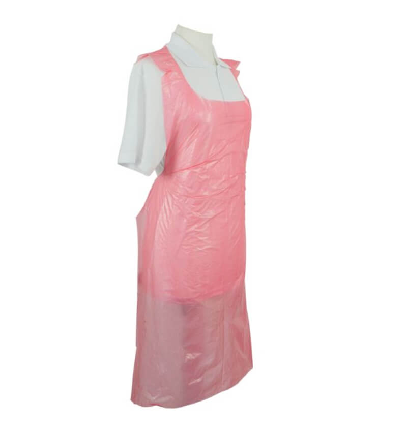 Red Disposable Polythene Apron On A Roll 200 Aprons 5 Pack