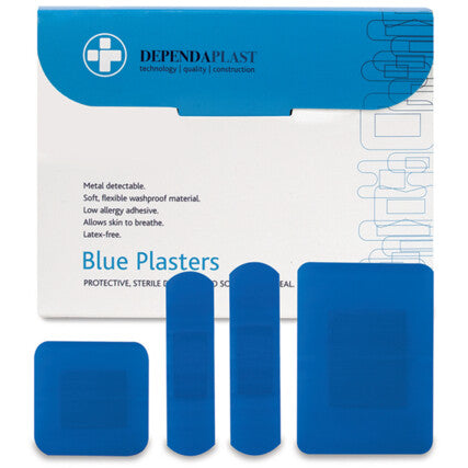 Blue Food Area Plasters Assorted Sizes 100 Pack
