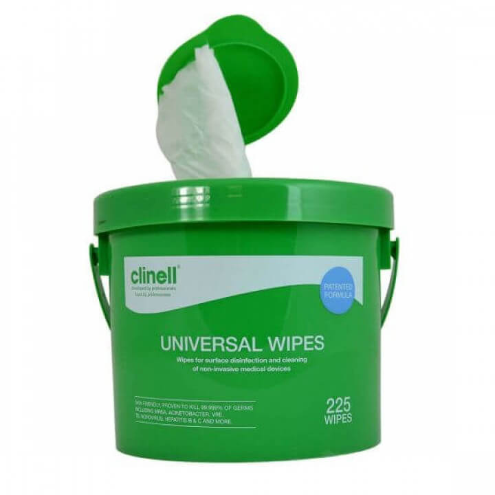 Clinell Universal Wipes Bucket Green CWBUC225 225 Wipes 4 Pack