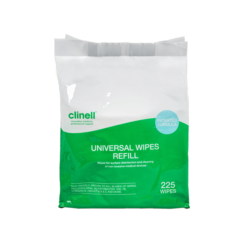 Clinell Universal Wipes Bucket Refills Green CWBUC225R 225 Wipes 4 Pack