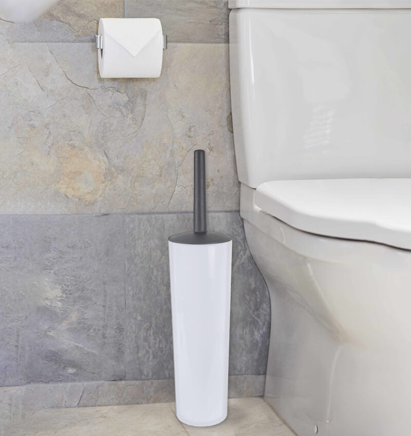 Enclosed White Toilet Brush Set