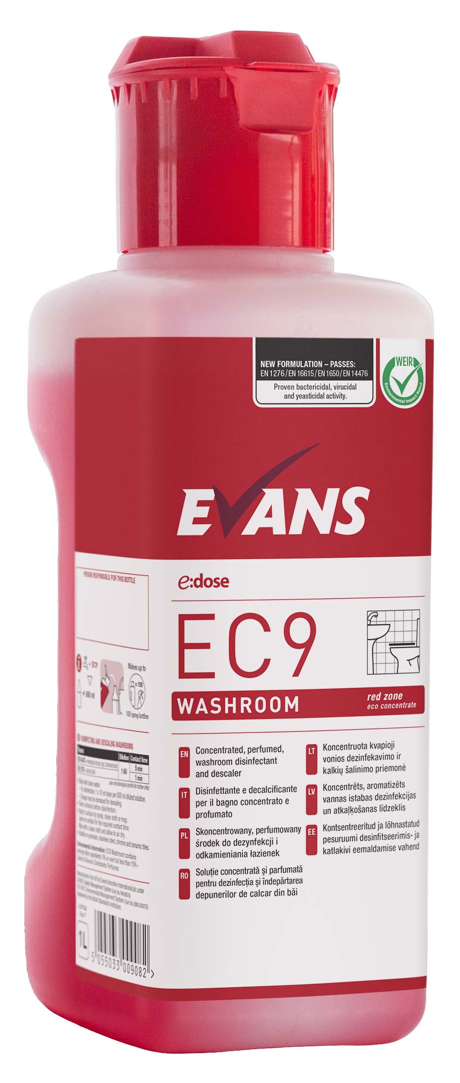 Evans E Dose EC9 Washroom Cleaner And Descaler Super Concentrate 1Ltr