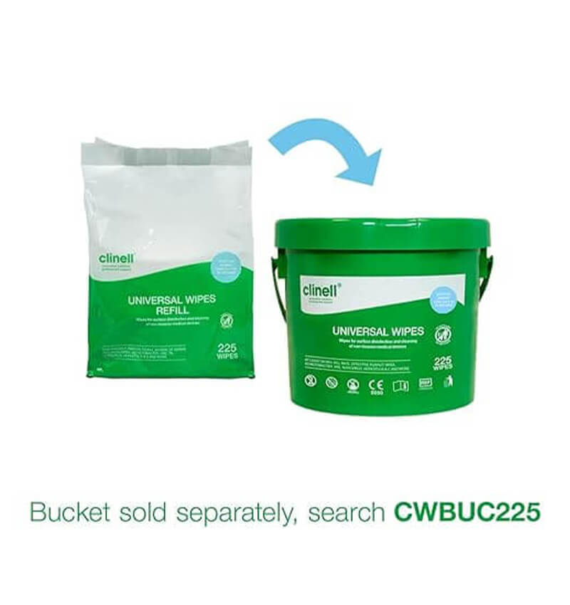 Clinell Universal Wipes Bucket Refills 225 Wipes 4 Pack