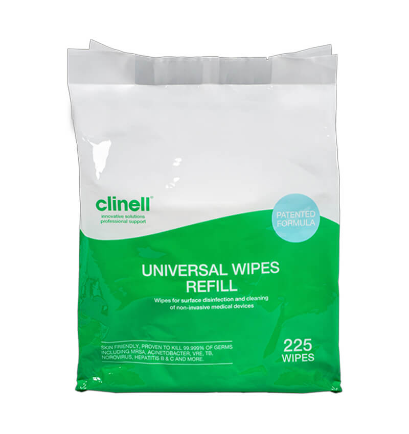 Clinell Universal Wipes Bucket Refills 225 Wipes 4 Pack