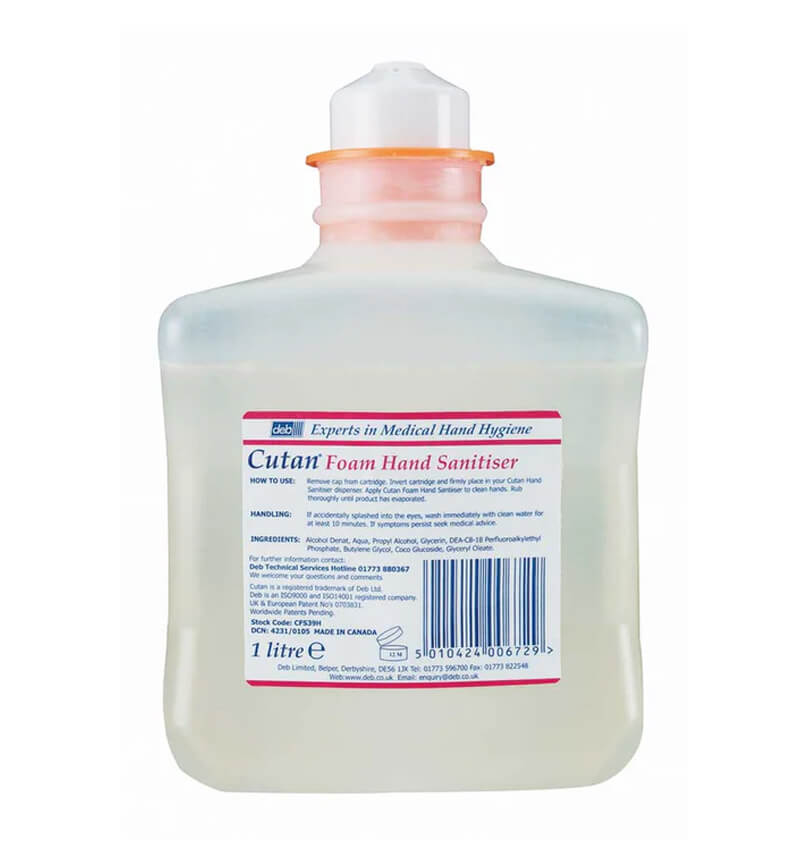 Deb Cutan Foam Hand Sanitiser 1L Cartridge CFS39H 6 Pack