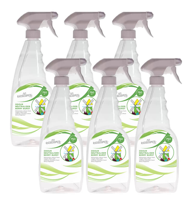 Excellence Odour Neutraliser Berry Burst 750ml Ready To Use Trigger Bottles 6 Pack