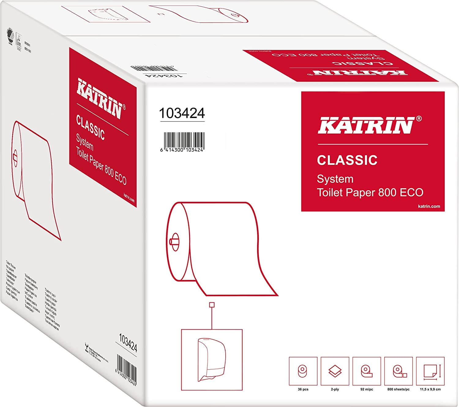 Katrin 15600 Classic 2 Ply Toilet Roll 800 Sheet 36 Pack