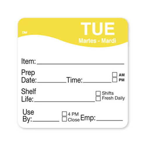 Day Food Labels 51mm x 51mm 500 Pack Tuesday