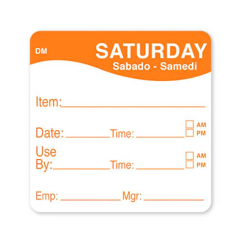 Day Food Labels 51mm x 51mm 500 Pack Saturday