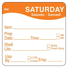 Day Food Labels 51mm x 51mm 500 Pack Saturday
