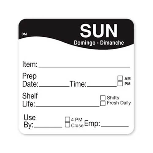 Day Food Labels 51mm x 51mm 500 Pack Sunday