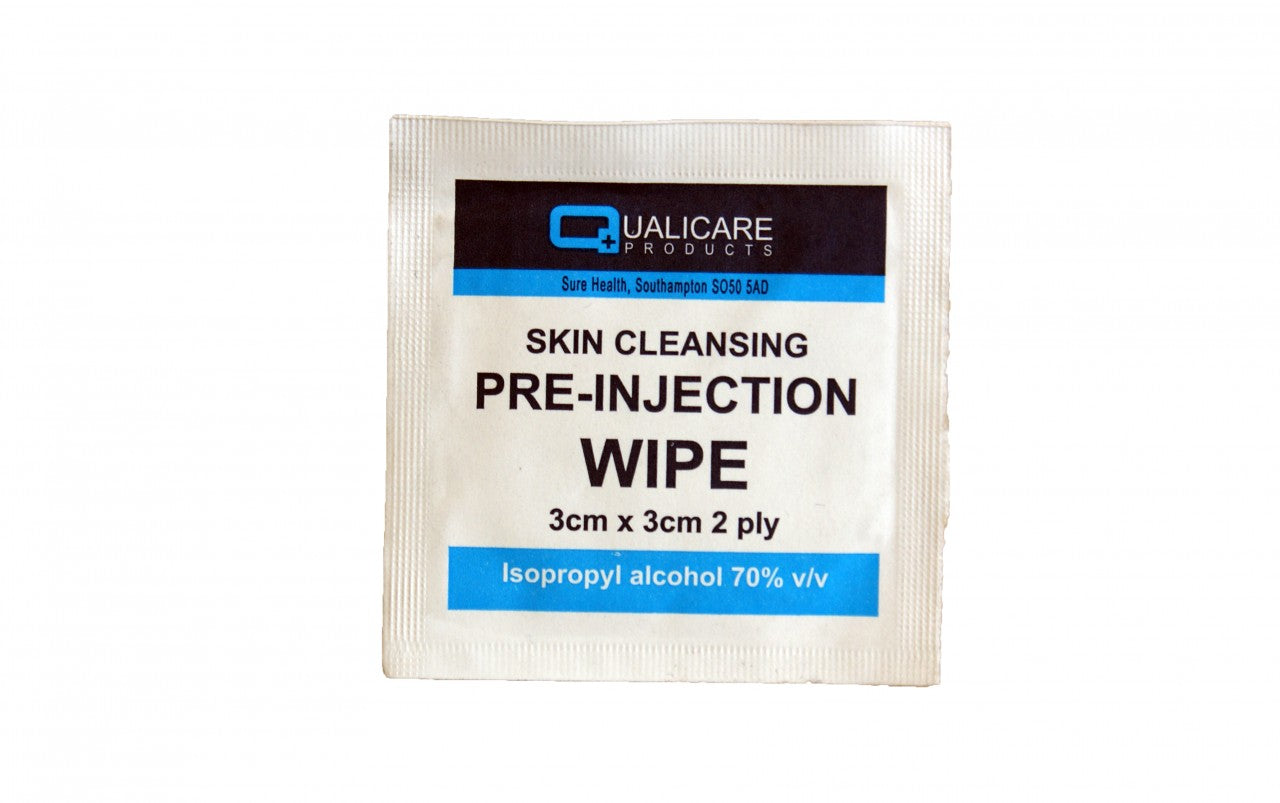 Pre Injection Wipes 3cm x 3cm 70% Alcohol 100 Pack