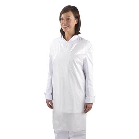 White Disposable Polythene Apron On A Roll 200 Aprons 5 Pack